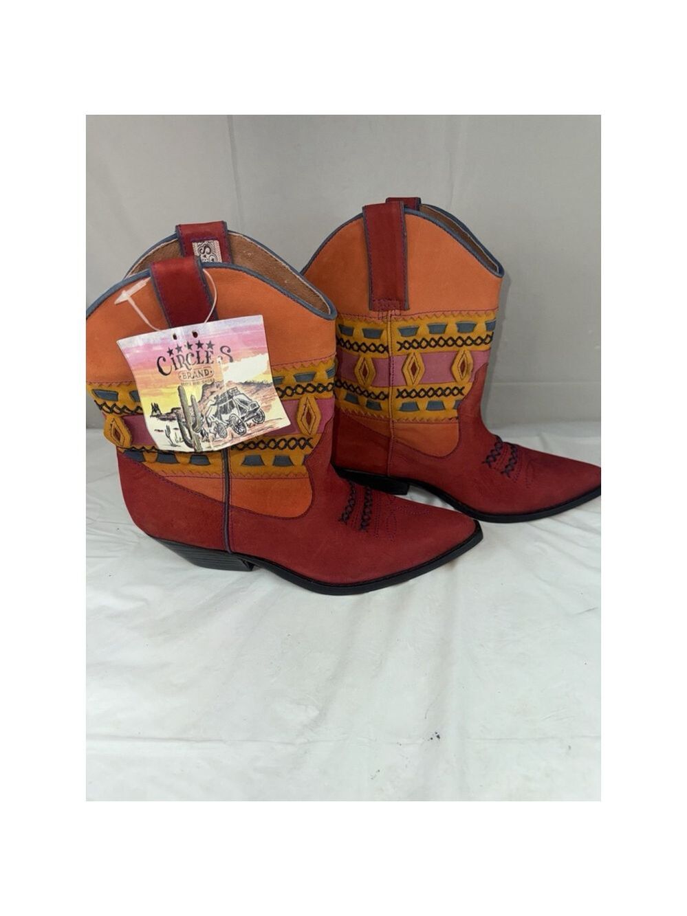 Circle S Boots Womens Size 7 Leather Western Cowboy New Rare Color Block Navajo